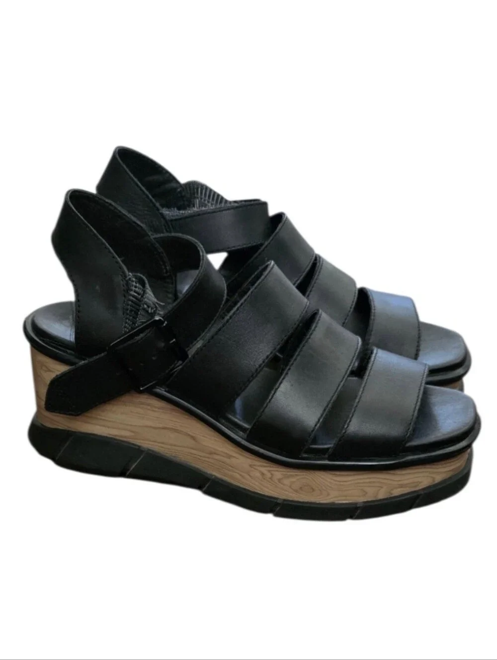 Sorel Black Leather Platform Sandals Wedge Size 7